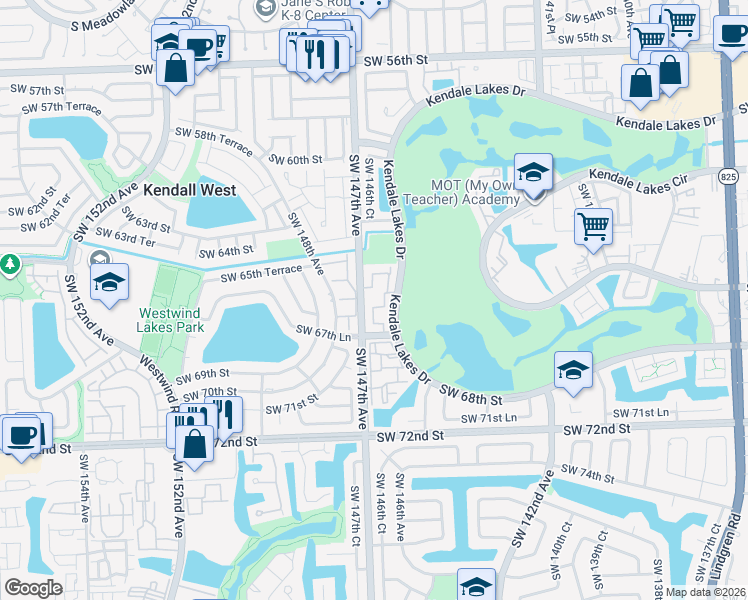 map of restaurants, bars, coffee shops, grocery stores, and more near 6522 Kendale Lakes Drive in Miami