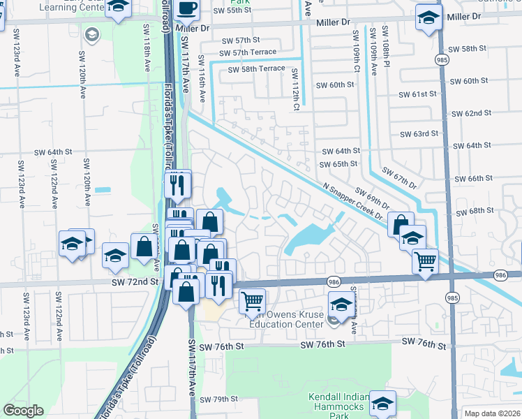 map of restaurants, bars, coffee shops, grocery stores, and more near 6609 Southwest 114th Avenue in Miami