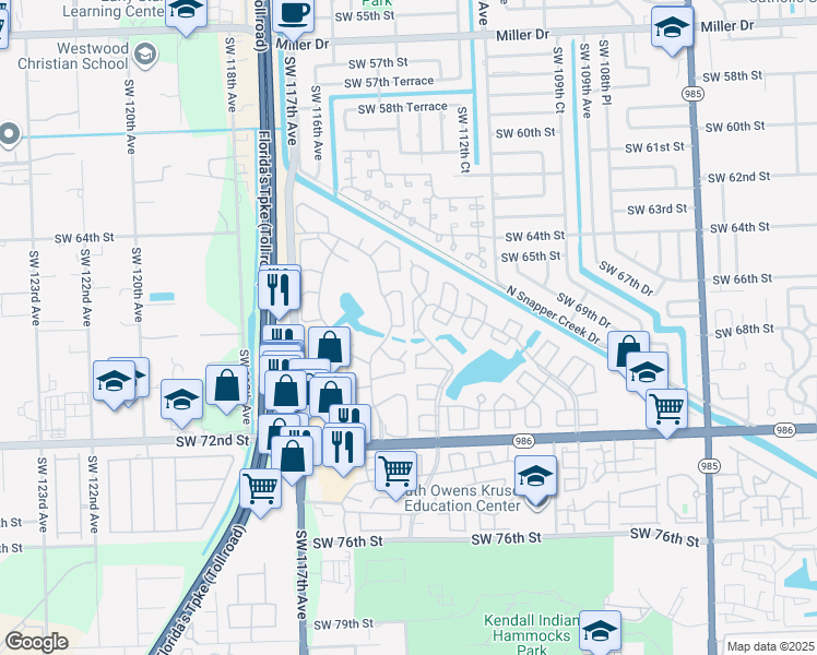 map of restaurants, bars, coffee shops, grocery stores, and more near 6609 Southwest 114th Avenue in Miami