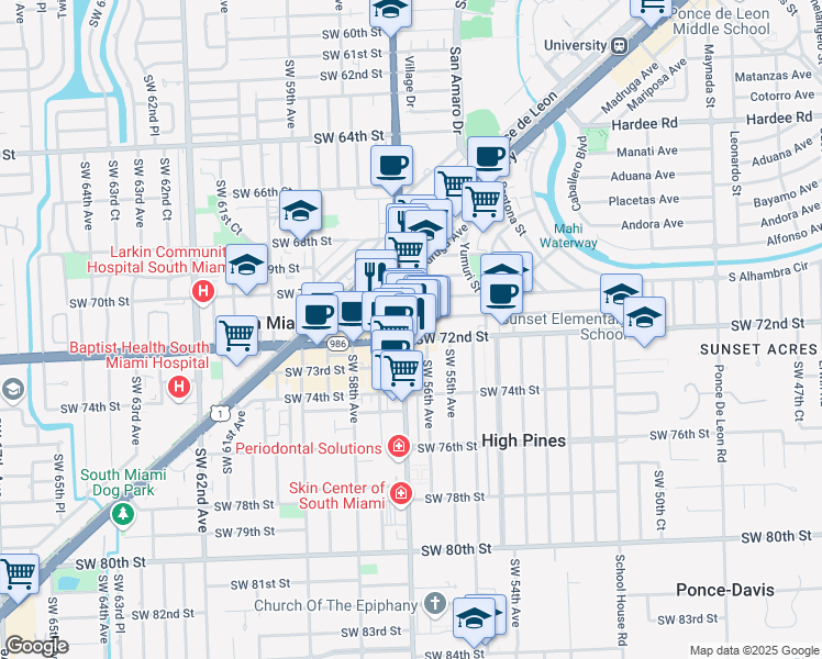 map of restaurants, bars, coffee shops, grocery stores, and more near 1575 San Ignacio Avenue in Coral Gables