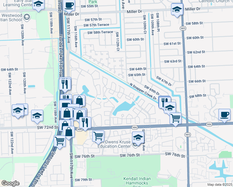 map of restaurants, bars, coffee shops, grocery stores, and more near 6615 Southwest 113th Avenue in Miami