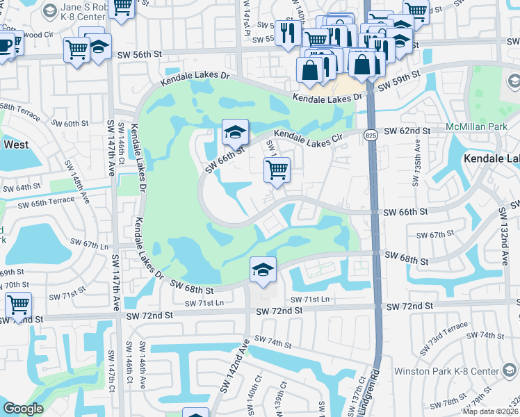 map of restaurants, bars, coffee shops, grocery stores, and more near 14107 Southwest 66th Street in Miami