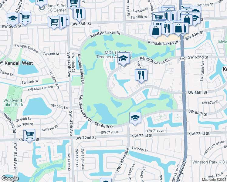 map of restaurants, bars, coffee shops, grocery stores, and more near 14203 Southwest 140th Avenue in Miami