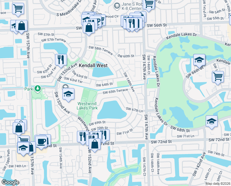 map of restaurants, bars, coffee shops, grocery stores, and more near 14912 Southwest 65th Terrace in Miami
