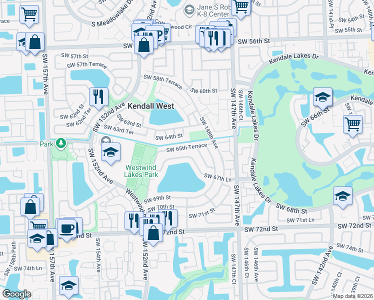 map of restaurants, bars, coffee shops, grocery stores, and more near 14912 Southwest 65th Terrace in Miami