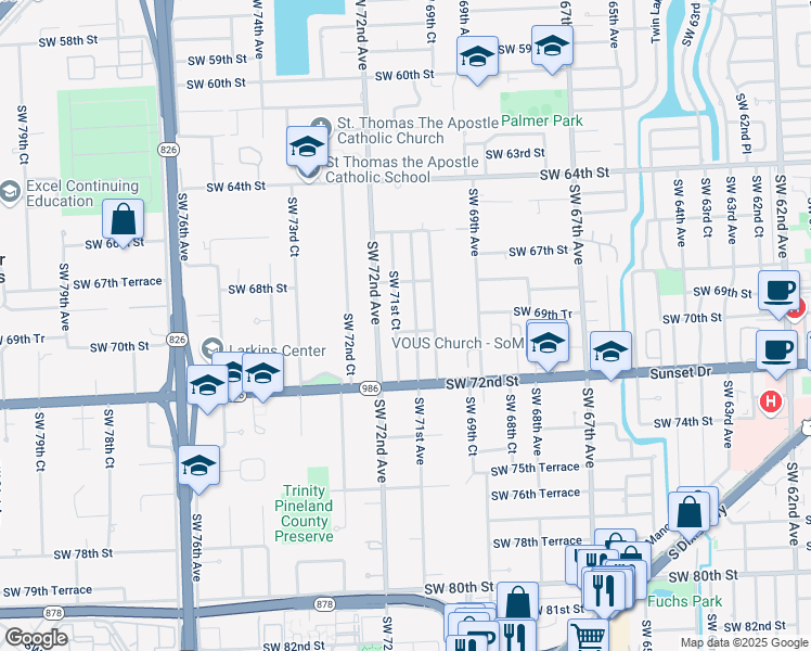 map of restaurants, bars, coffee shops, grocery stores, and more near 7133 SW 70th St in Miami