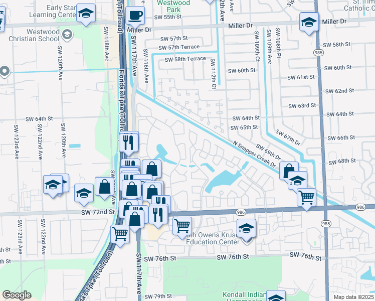 map of restaurants, bars, coffee shops, grocery stores, and more near 6609 Southwest 114th Avenue in Miami