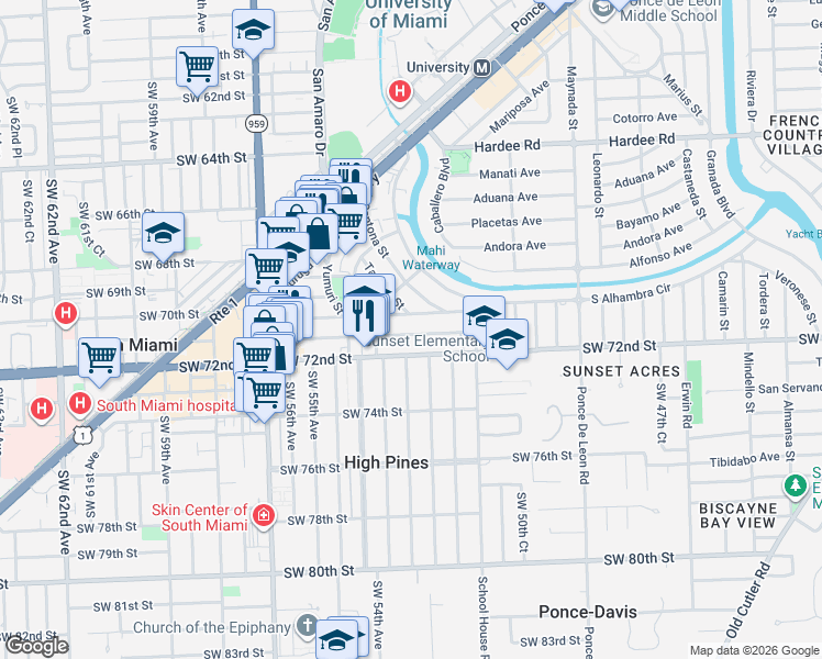 map of restaurants, bars, coffee shops, grocery stores, and more near 1319 San Ignacio Avenue in Coral Gables