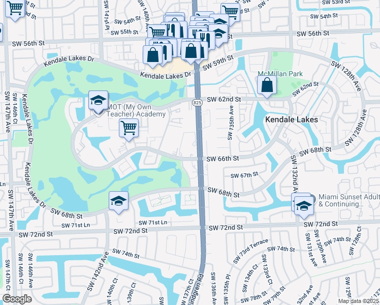 map of restaurants, bars, coffee shops, grocery stores, and more near 13715 Kendale Lakes Circle in Miami