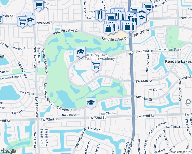 map of restaurants, bars, coffee shops, grocery stores, and more near 6603 Southwest 140th Avenue in Miami