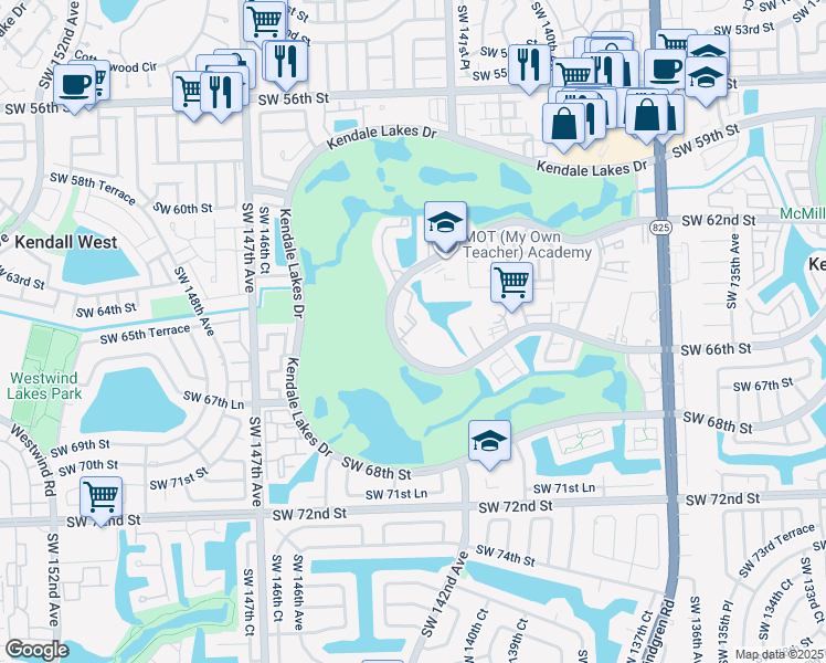 map of restaurants, bars, coffee shops, grocery stores, and more near 14203 Southwest 140th Avenue in Miami