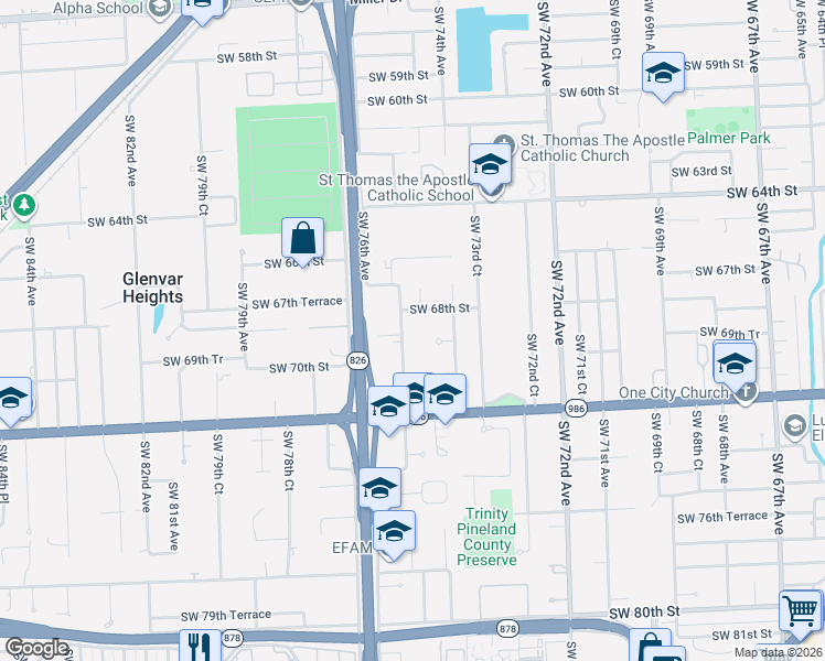 map of restaurants, bars, coffee shops, grocery stores, and more near 6940 Southwest 75th Avenue in Miami