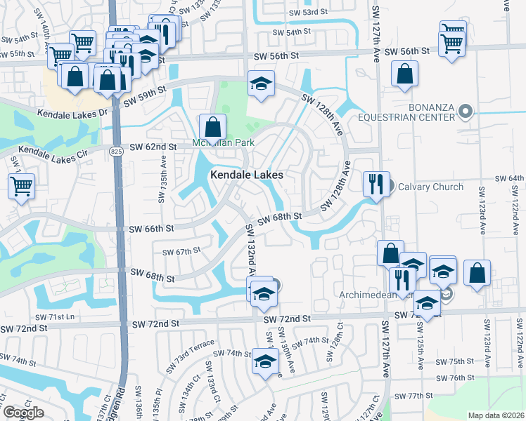 map of restaurants, bars, coffee shops, grocery stores, and more near 13032 Southwest 68th Street in Miami