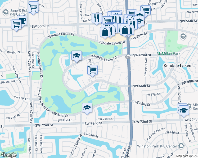 map of restaurants, bars, coffee shops, grocery stores, and more near 6626 Southwest 139th Avenue in Miami