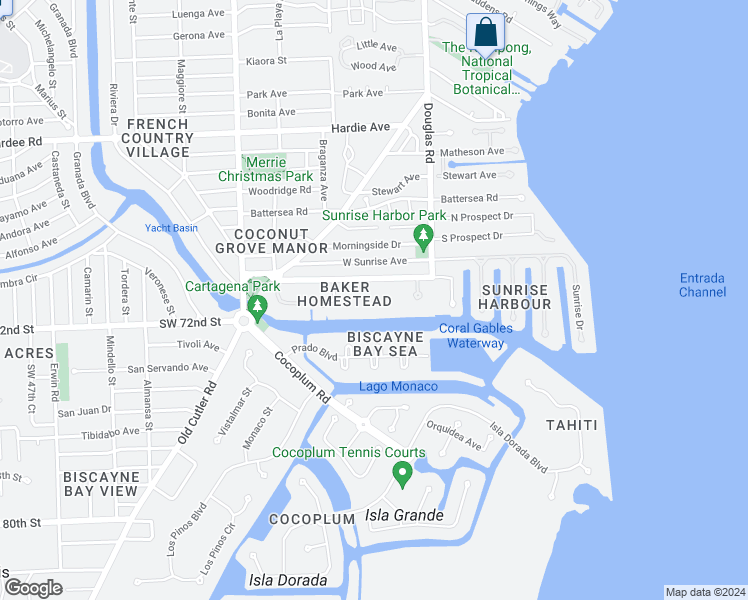 map of restaurants, bars, coffee shops, grocery stores, and more near 100 Edgewater Drive in Miami