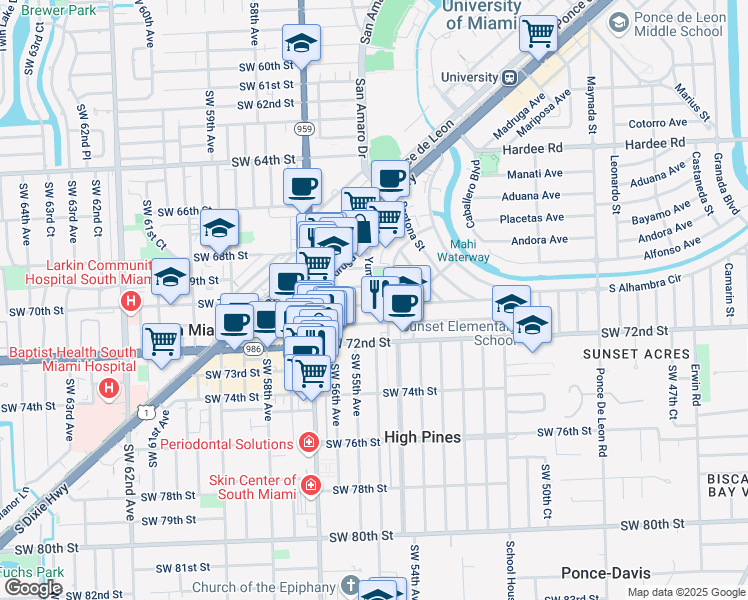 map of restaurants, bars, coffee shops, grocery stores, and more near 1515 San Remo Avenue in Coral Gables