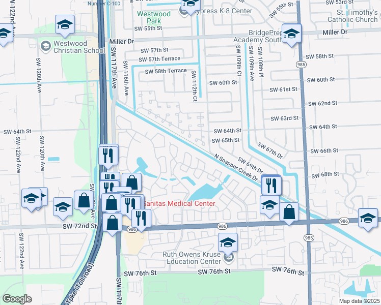 map of restaurants, bars, coffee shops, grocery stores, and more near 11274 Southwest 64th Lane in Miami