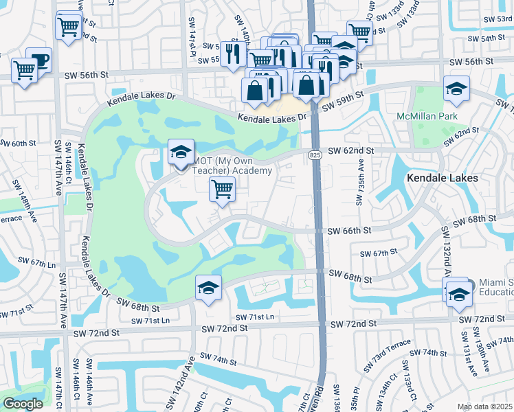 map of restaurants, bars, coffee shops, grocery stores, and more near 207 Southwest 65th Terrace in Miami