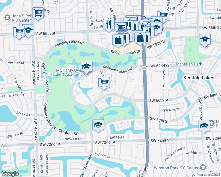 map of restaurants, bars, coffee shops, grocery stores, and more near 6501 Southwest 139th Court in Miami