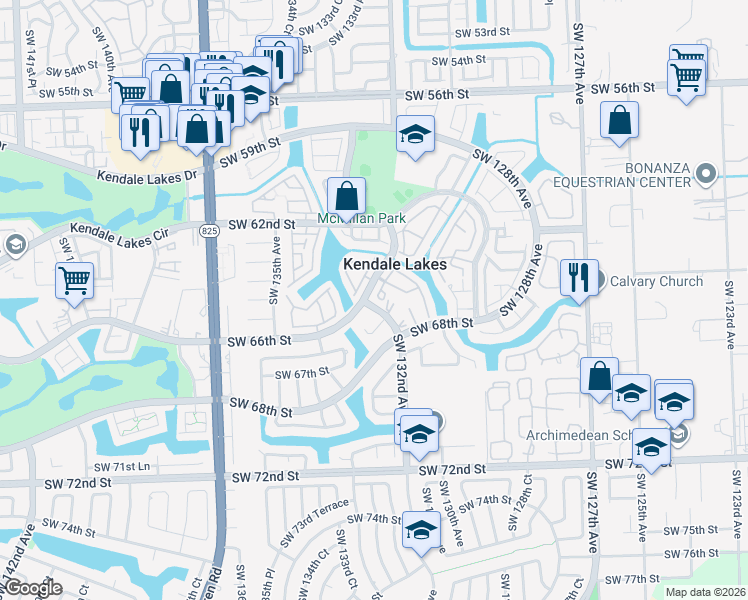 map of restaurants, bars, coffee shops, grocery stores, and more near 13170 Southwest 66th Terrace in Miami