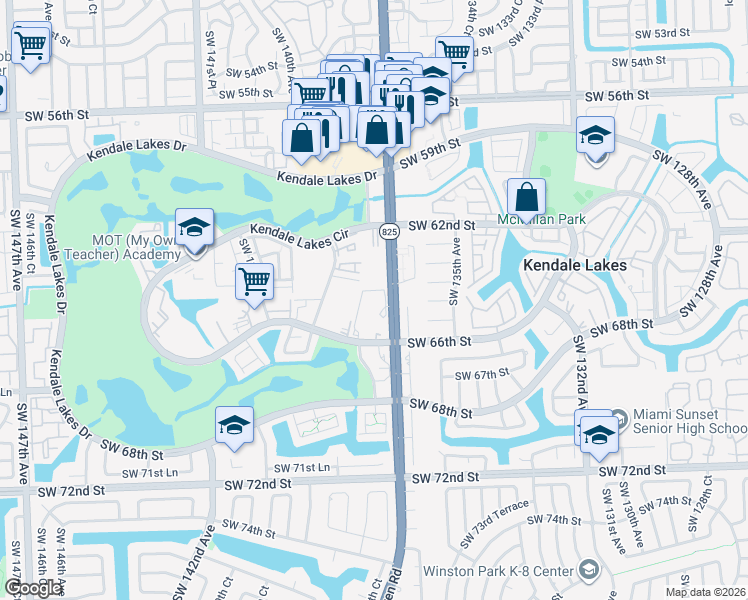 map of restaurants, bars, coffee shops, grocery stores, and more near in Kendale Lakes