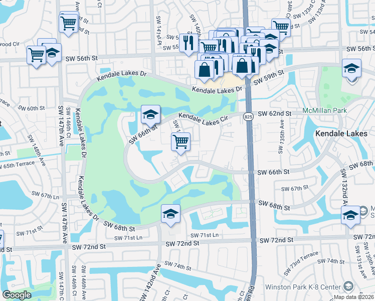map of restaurants, bars, coffee shops, grocery stores, and more near 6501 Southwest 139th Court in Miami