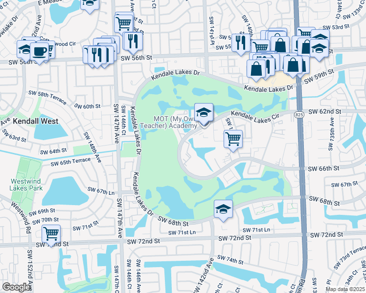 map of restaurants, bars, coffee shops, grocery stores, and more near 14391 Southwest 140th Avenue in Miami