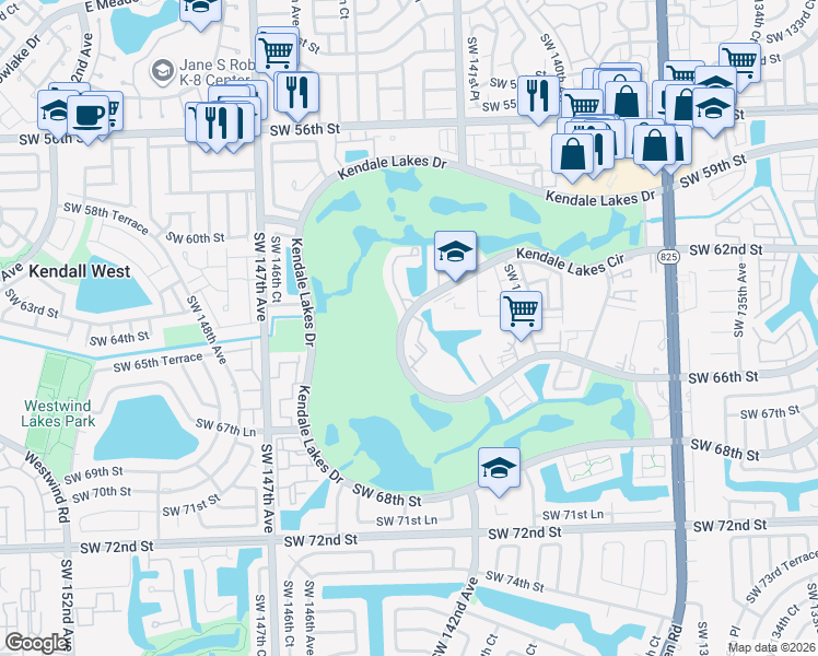 map of restaurants, bars, coffee shops, grocery stores, and more near 6205 Southwest Kendale Lakes Circle in Miami