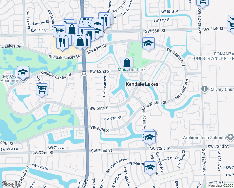 map of restaurants, bars, coffee shops, grocery stores, and more near 13337 Southwest 64th Lane in Miami