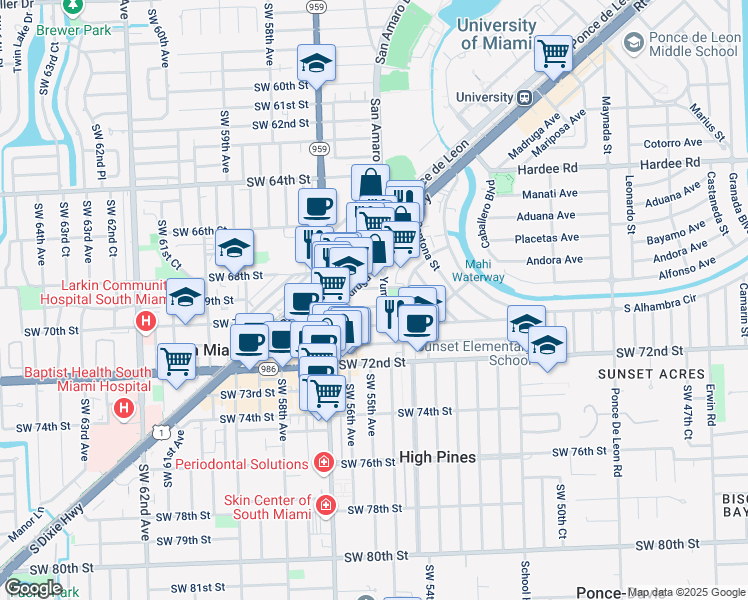 map of restaurants, bars, coffee shops, grocery stores, and more near 1501 Venera Avenue in Miami