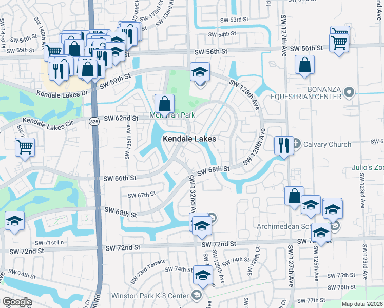 map of restaurants, bars, coffee shops, grocery stores, and more near 13170 Southwest 66th Terrace in Miami