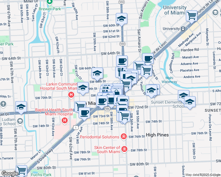 map of restaurants, bars, coffee shops, grocery stores, and more near 5806 Progress Road in South Miami