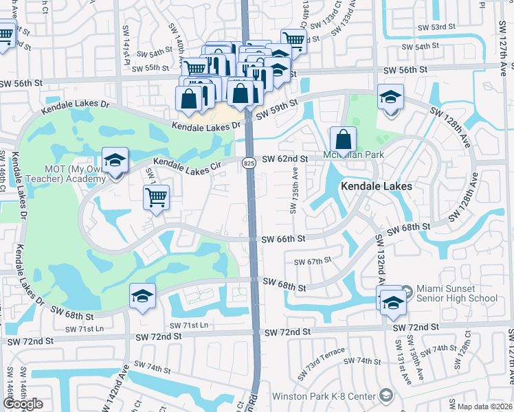 map of restaurants, bars, coffee shops, grocery stores, and more near in Kendale Lakes