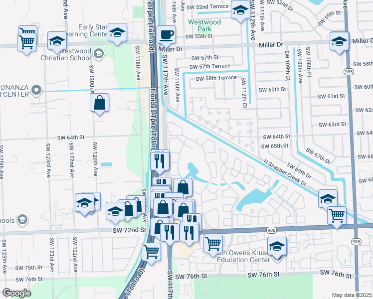 map of restaurants, bars, coffee shops, grocery stores, and more near 6441 Southwest 116th Court in Miami