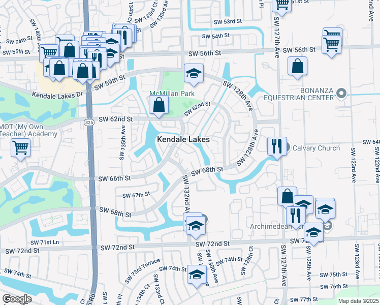 map of restaurants, bars, coffee shops, grocery stores, and more near 6635 Southwest 130th Place in Miami
