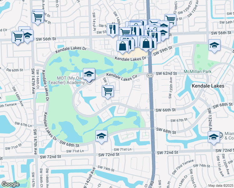 map of restaurants, bars, coffee shops, grocery stores, and more near 13856 Southwest 64th Street in Miami