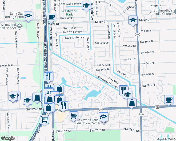 map of restaurants, bars, coffee shops, grocery stores, and more near 11274 Southwest 64th Lane in Miami