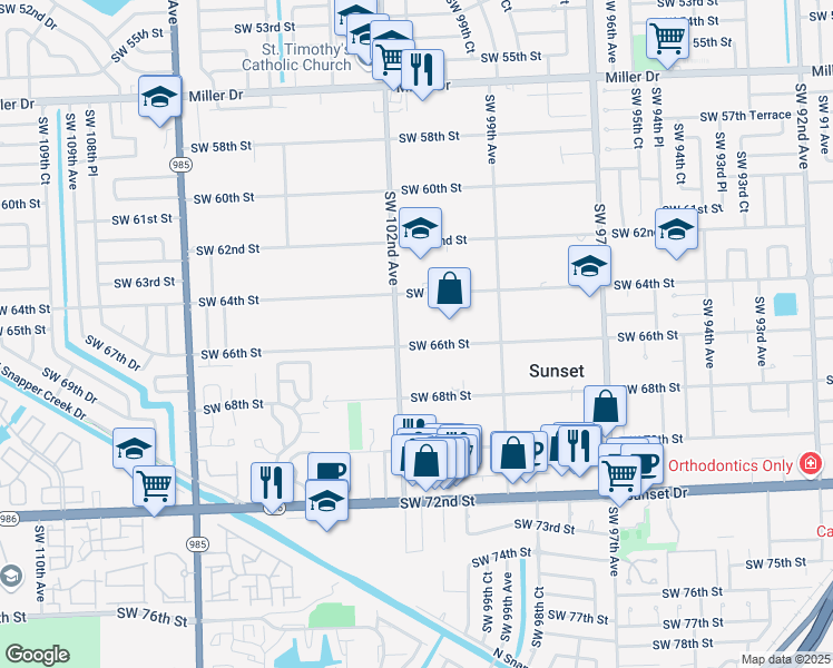 map of restaurants, bars, coffee shops, grocery stores, and more near 10111 Southwest 66th Street in Miami