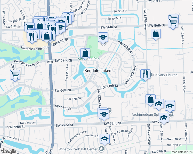 map of restaurants, bars, coffee shops, grocery stores, and more near 13170 Southwest 66th Terrace in Miami