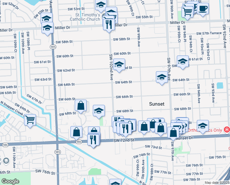 map of restaurants, bars, coffee shops, grocery stores, and more near 10111 Southwest 66th Street in Miami