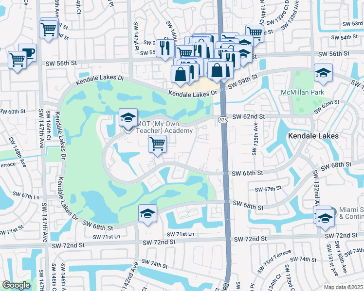 map of restaurants, bars, coffee shops, grocery stores, and more near 207 Southwest 65th Terrace in Miami