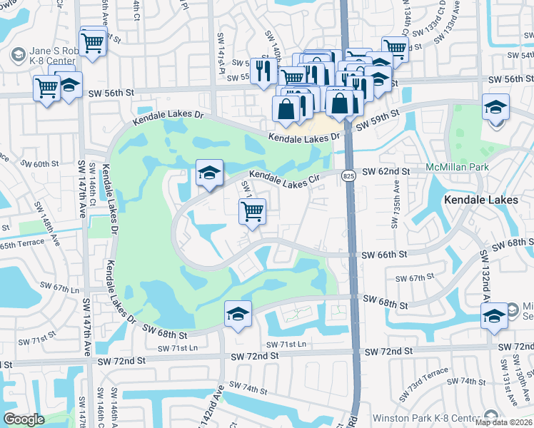 map of restaurants, bars, coffee shops, grocery stores, and more near 13856 Southwest 64th Street in Miami