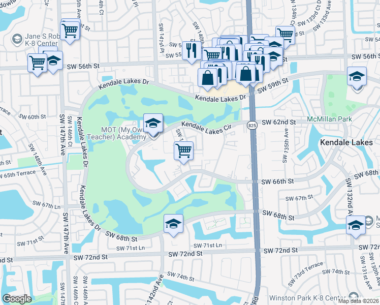 map of restaurants, bars, coffee shops, grocery stores, and more near 13856 Southwest 64th Street in Miami