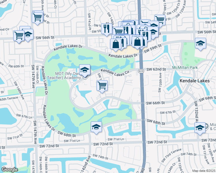 map of restaurants, bars, coffee shops, grocery stores, and more near 13856 Southwest 64th Street in Miami