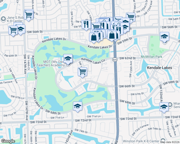 map of restaurants, bars, coffee shops, grocery stores, and more near 13855 Southwest 64th Street in Miami
