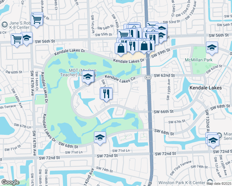 map of restaurants, bars, coffee shops, grocery stores, and more near 13856 Southwest 64th Street in Miami