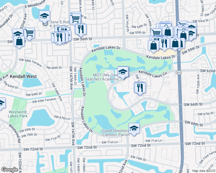 map of restaurants, bars, coffee shops, grocery stores, and more near 14391 Southwest 140th Avenue in Miami