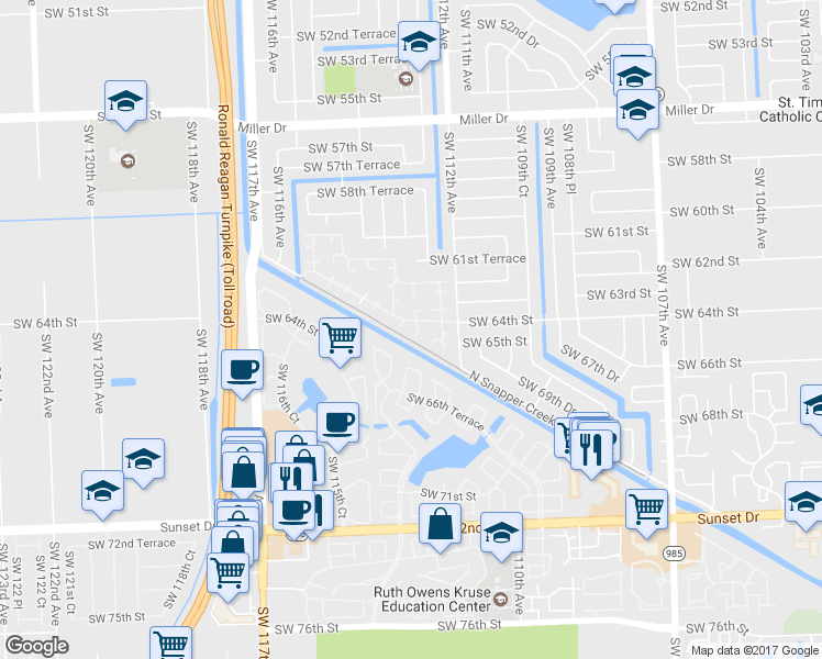 map of restaurants, bars, coffee shops, grocery stores, and more near 11274 Southwest 64th Lane in Miami