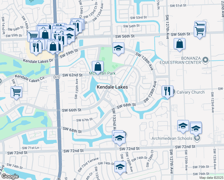 map of restaurants, bars, coffee shops, grocery stores, and more near 6417 Southwest 130th Place in Miami