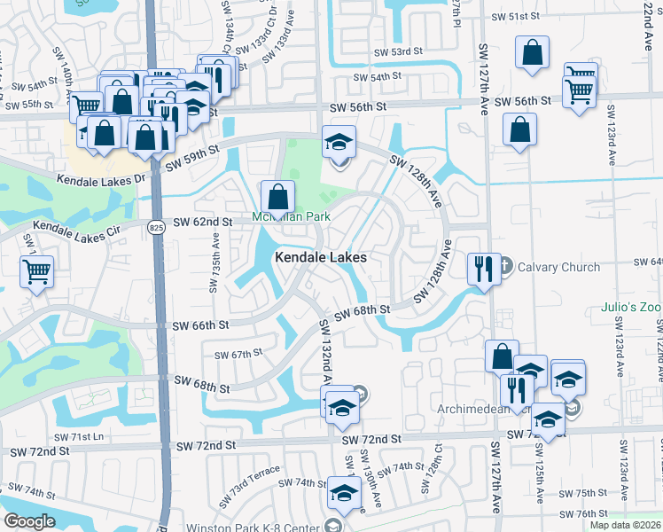 map of restaurants, bars, coffee shops, grocery stores, and more near 6221 Southwest 131st Court in Miami